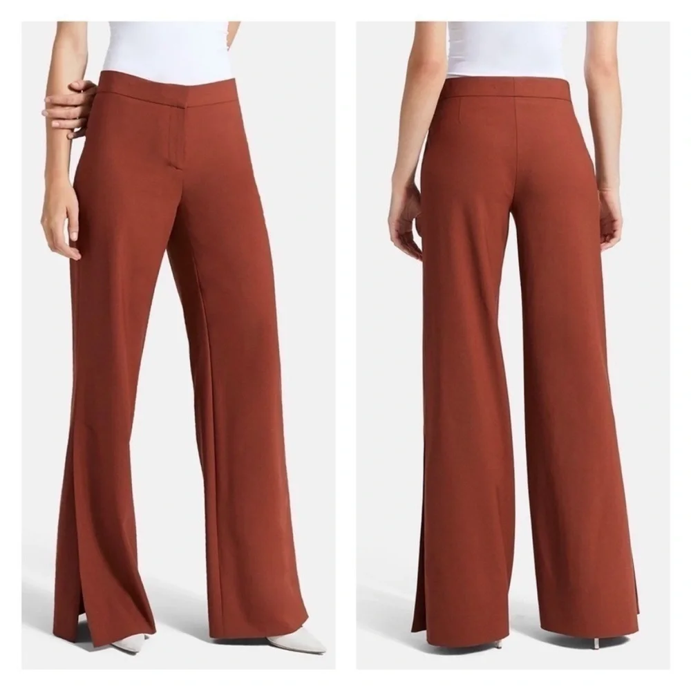 Theory High Slit Trouser Stretch Wool High Rise Flared Wide Leg Pant Brandy 6 - Picture 1 of 11